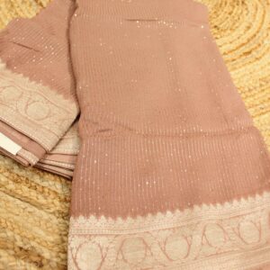 Alternative view of Verticle Stripes with Sequence Georgette Saree
