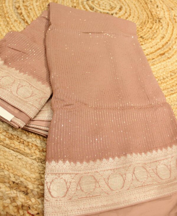 Verticle Stripes with Sequence Georgette Saree - Image 2