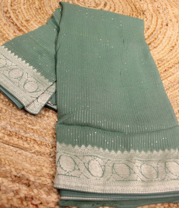 Verticle Stripes with Sequence Georgette Saree - Image 3