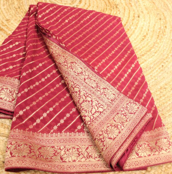 Diagonal Stripes Georgette Saree - Image 2