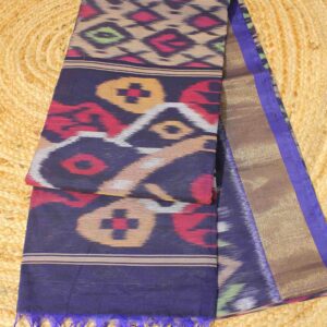 Ikkat Multicolour Tissue Border Cotton Silk Saree