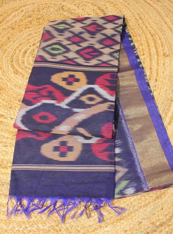 Ikkat Multicolour Tissue Border Cotton Silk Saree