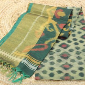 Ikkat Green & Red Tissue Border Cotton Silk Saree
