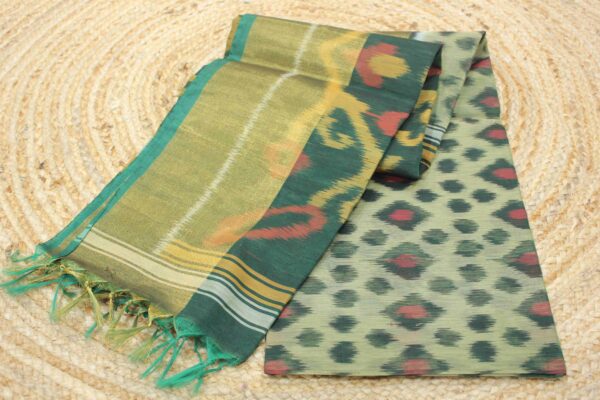 Ikkat Green & Red Tissue Border Cotton Silk Saree
