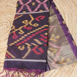 Ikkat Purple & Pink Tissue Border Cotton Silk Saree