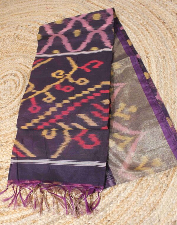 Ikkat Purple & Pink Tissue Border Cotton Silk Saree