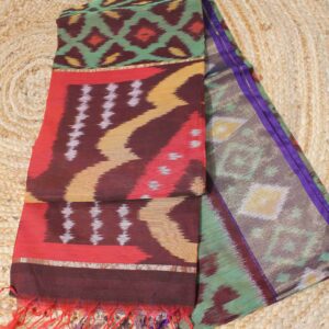 Ikkat Green & Maroon Tissue Border Cotton Silk Saree