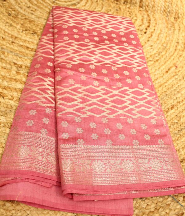 Pure Chiniya Silk Floral & Geometrical Buttas Banaras Saree - Image 3