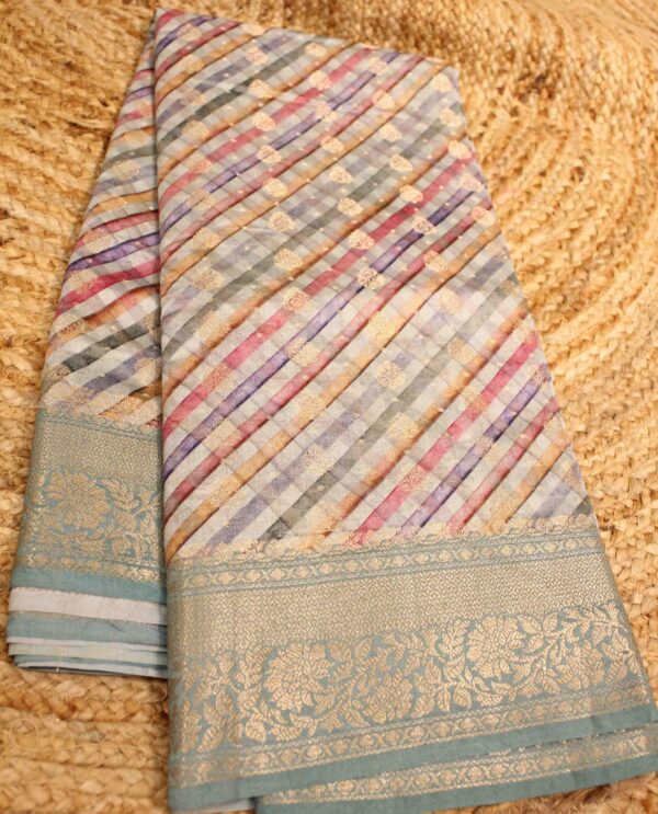 Pure Chiniya Silk Diagonal Print with Buttas Banaras Saree - Image 2
