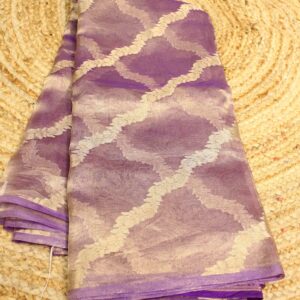 Lavender Diagonal Stripes Pure Tissue Saree