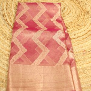 Onion Pink Leheriya with Zari Border Pure Tissue Saree