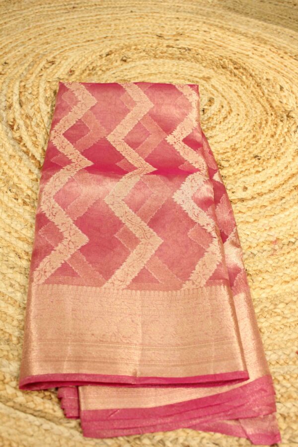 Onion Pink Leheriya with Zari Border Pure Tissue Saree