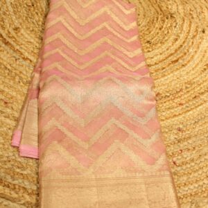 Baby Pink Leheriya with Zari Border Pure Tissue Saree