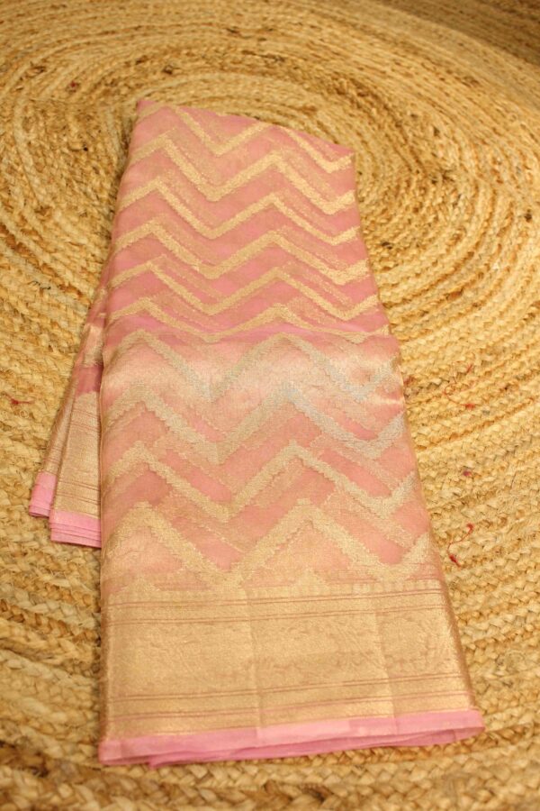 Baby Pink Leheriya with Zari Border Pure Tissue Saree