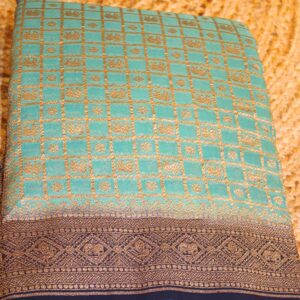 Peacock Green & Navy Blue Pure Khaddi Georgette Saree