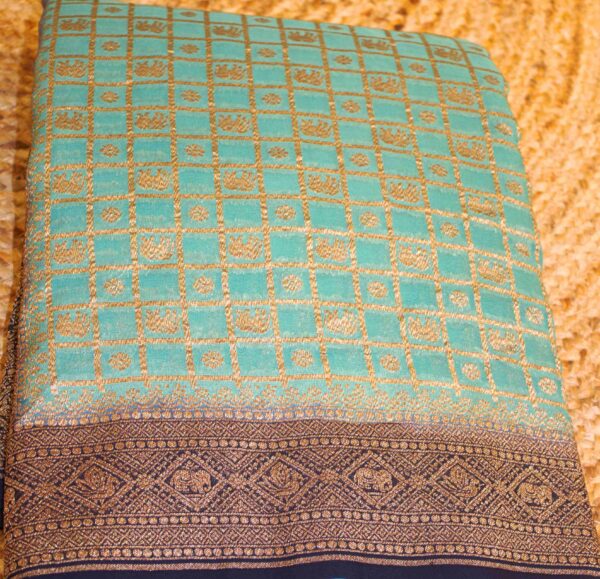 Peacock Green & Navy Blue Pure Khaddi Georgette Saree
