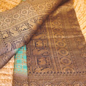 Alternative view of Peacock Green & Navy Blue Pure Khaddi Georgette Saree