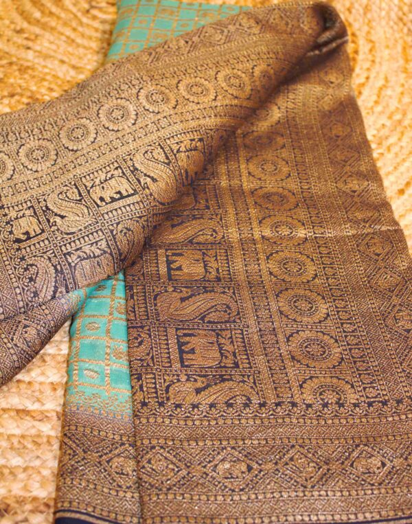 Peacock Green & Navy Blue Pure Khaddi Georgette Saree - Image 2