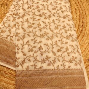 Cream & Gold Antique Zari Jaal Crepe Chiffon Saree