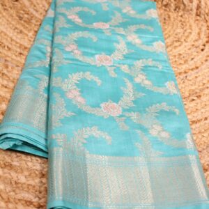 Alternative view of Pure Chiniya Silk Sona Roopa Zari Floral Jaal Banaras Saree