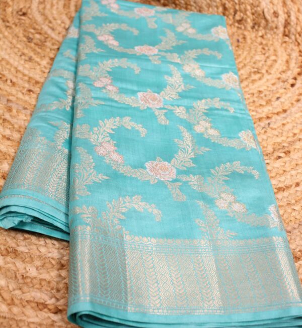 Pure Chiniya Silk Sona Roopa Zari Floral Jaal Banaras Saree - Image 2