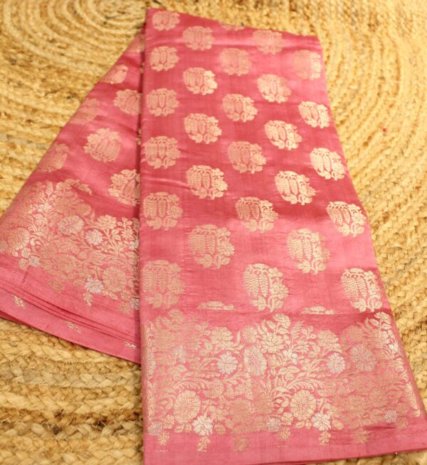 Pure Raw Mango Silk Zari Buttas & Floral Border Banaras Saree - Image 2