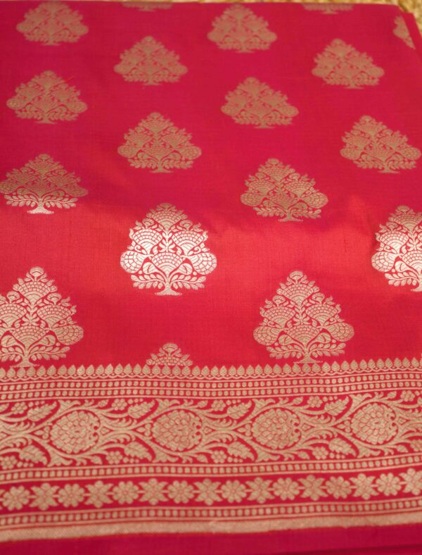 Pinkish Orange Zari Buttas Pure Katan Banaras Silk Saree