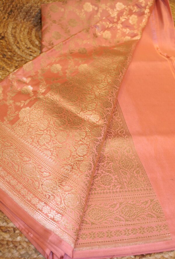 Baby Pink Jaal Pure Katan Banaras Silk Saree - Image 2