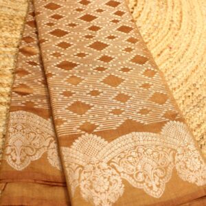 Alternative view of Brown Geometrical Zari Pure Chiniya Silk Banaras Saree