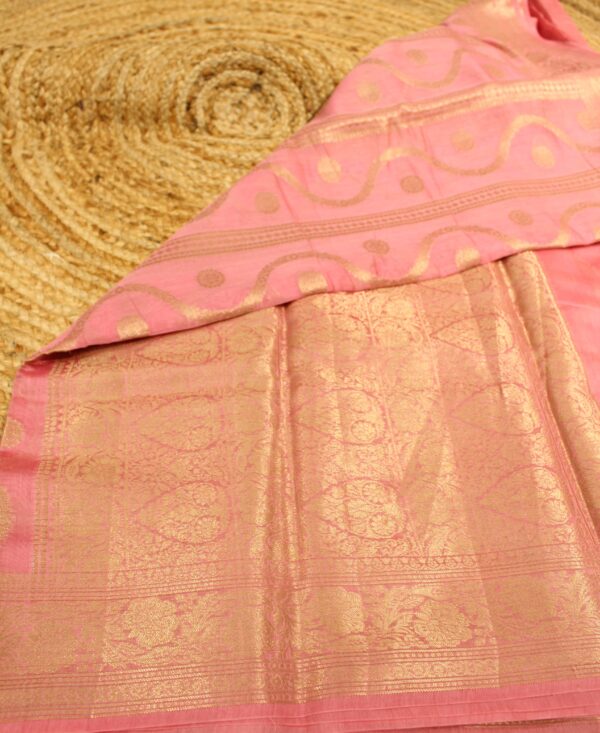 Baby Pink Vertical Stripes & Buttas Pure Chanderi Cotton Saree - Image 2