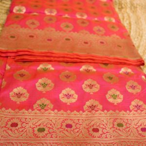 Alternative view of Rani Pink Floral Buttas with Meenakari Pure Katan Banaras Silk Saree