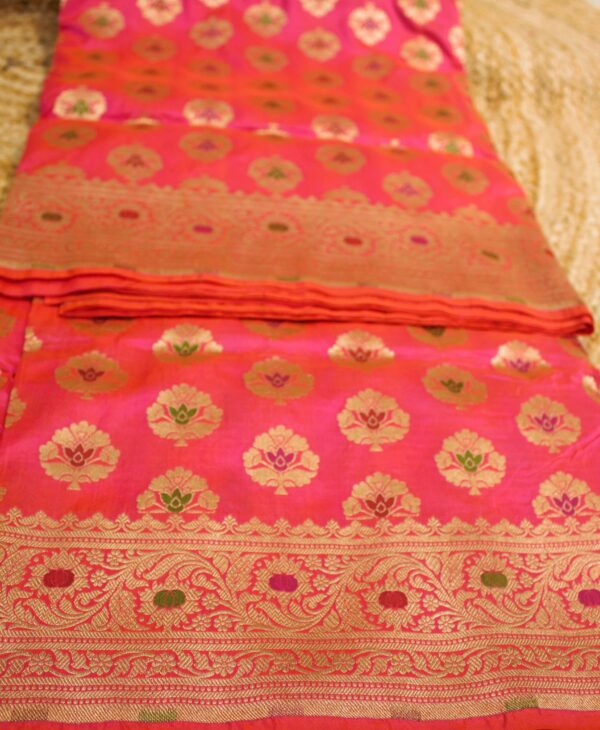 Rani Pink Floral Buttas with Meenakari Pure Katan Banaras Silk Saree - Image 2