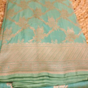 Alternative view of Sea Green Zari Jaal Pure Katan Banaras Silk Saree