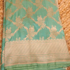 Sea Green Zari Jaal Pure Katan Banaras Silk Saree