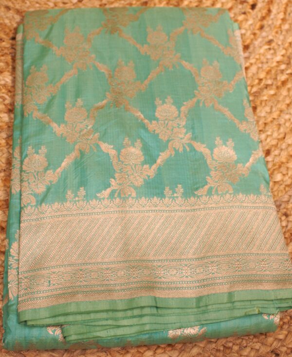 Sea Green Zari Jaal Pure Katan Banaras Silk Saree