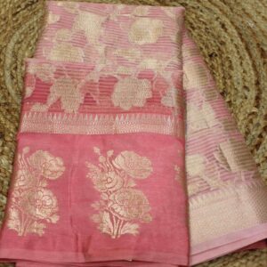 Alternative view of Ombre Jaal Horizontal Stripes Semi Banaras Silk Saree
