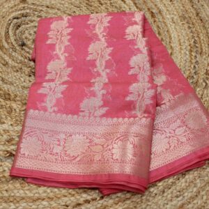 Diagonal Floral Zari Jaal Semi Banaras Saree
