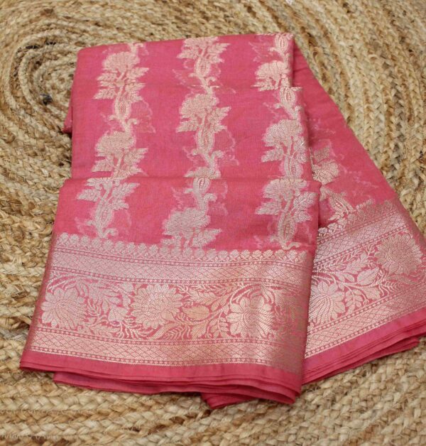 Diagonal Floral Zari Jaal Semi Banaras Saree
