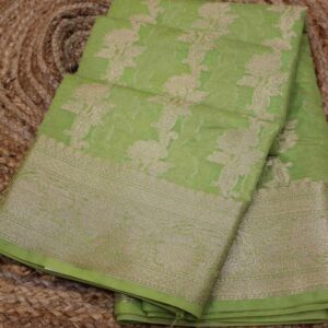 Alternative view of Diagonal Floral Zari Jaal Semi Banaras Saree