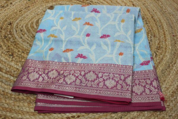 Floral Zari Jaal & Meenakari Banaras Cotton Saree