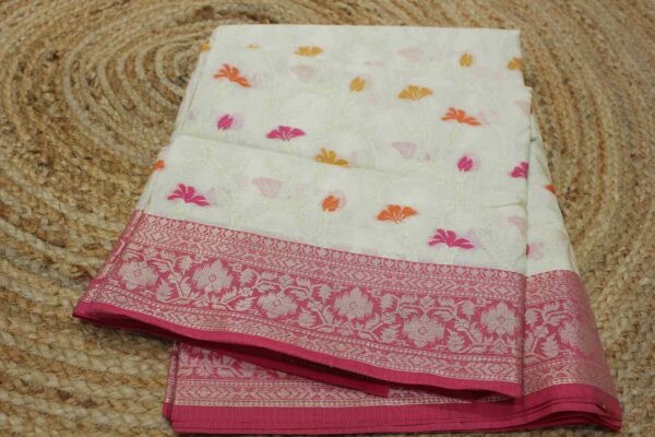 Floral Zari Jaal & Meenakari Banaras Cotton Saree - Image 2