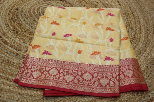 Floral Zari Jaal & Meenakari Banaras Cotton Saree - Image 3