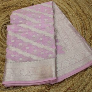Zari Floral Diagonal Stripes with Buttas Organza Saree