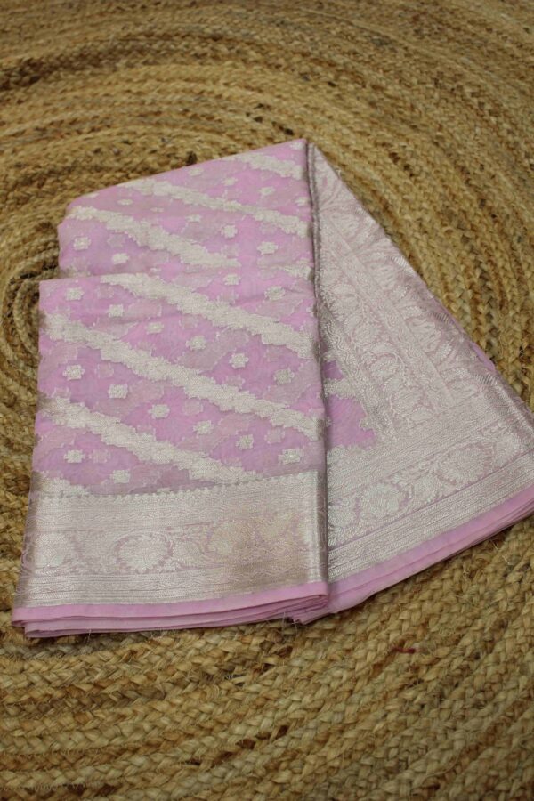 Zari Floral Diagonal Stripes with Buttas Organza Saree