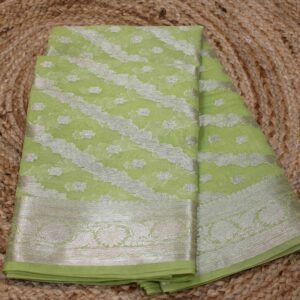 Alternative view of Zari Floral Diagonal Stripes with Buttas Organza Saree