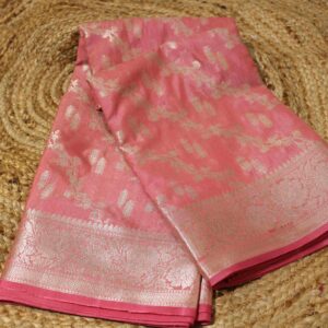 Diagonal Floral Jaal & Leaf Buttas Semi Banaras Silk Saree