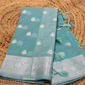 Zari Buttas & Floral Border Organza Saree