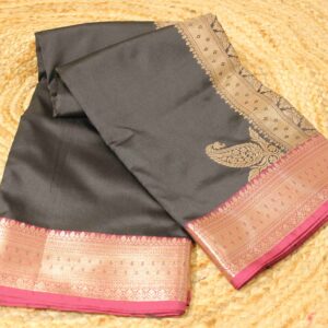 Black & Magenta with Rich Pallu Semi Banaras Silk Saree