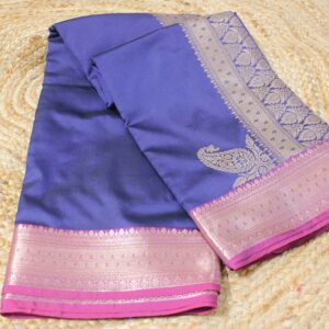 Navy Blue & Magenta with Rich Pallu Semi Banaras Silk Saree