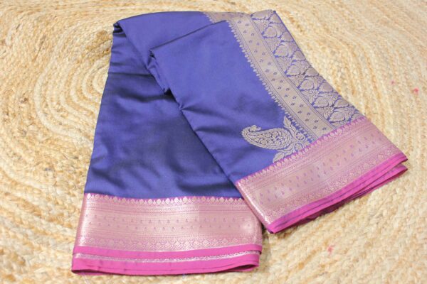 Navy Blue & Magenta with Rich Pallu Semi Banaras Silk Saree